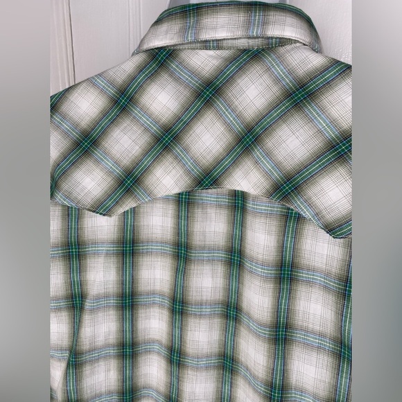 WRANGLER Western Pearl Snap Button Green Plaid Shirt - Picture 8 of 9